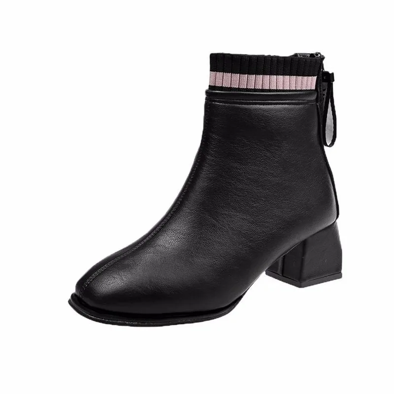 

2020 New Women's Short Boots Sexy Square Head Trend Knit Stitching Design Non-slip Classic Wild Style Heel Shoes 5CM B22-45