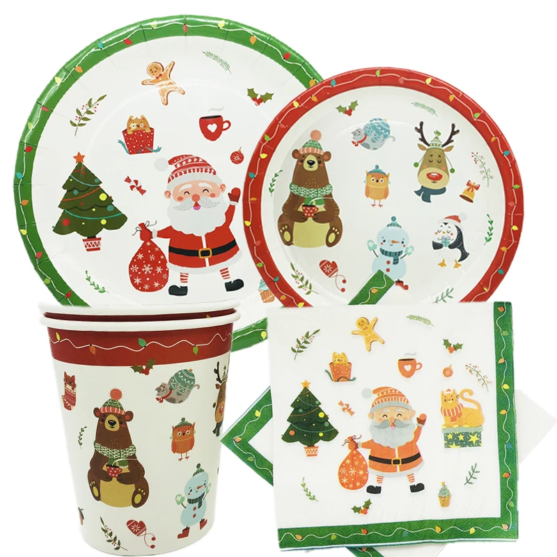 Omilut Новогодняя вечеринка поставки-включает тарелки, чашки и салфетки Идеальный Рождественский вечерние пакет для Санта Рождество Тематические Вечерние - Цвет: Золотой