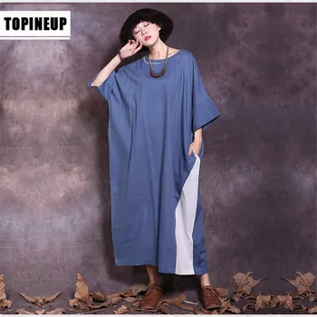 

1980s ladies oversized fit patchwork Cotton Linen dress New 2019 elegant Women Casual Party Kaftan Solid Robe