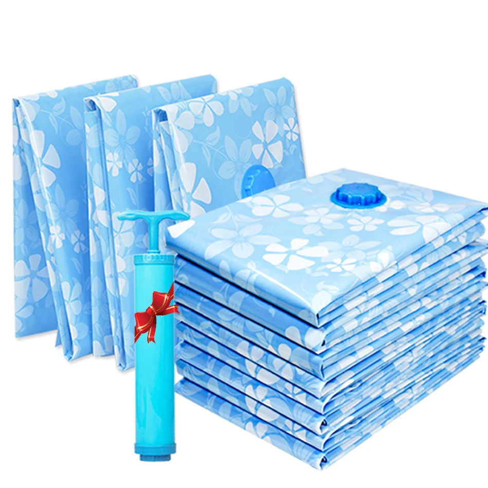 

Clothing Compression Vacuum Bags Closet Storage Organizer with Hand Pump Reusable Household Wardrobe Travel Space Saver Seal Bag