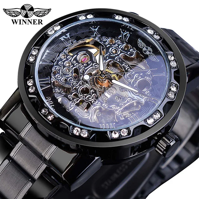 Победитель прозрачные модные бриллиантовые светящиеся часы королевский дизайн для мужчин лучший бренд класса люкс мужские механические часы с скелетом наручные часы - Цвет: S1089-7