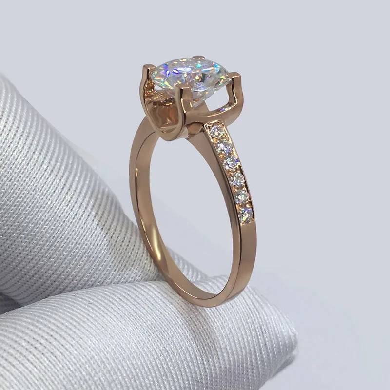 На заказ 14 к кольцо из розового золота VVS1 4 коготь круглой огранки 1ct 2ct 3ct Moissanite модное обручальное юбилейное кольцо
