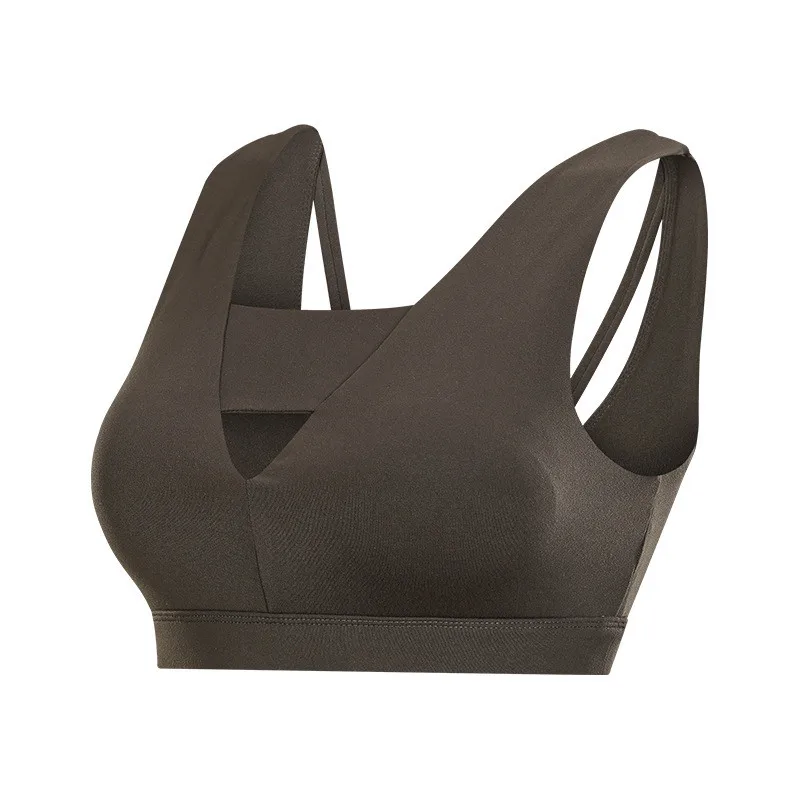 New Shockproof Sports Bra Women Gym Fitness Push Up Bras Deep V sexy hollow Yoga Bra Back Cross Ladies Run Bras fitness Top - Цвет: deep green