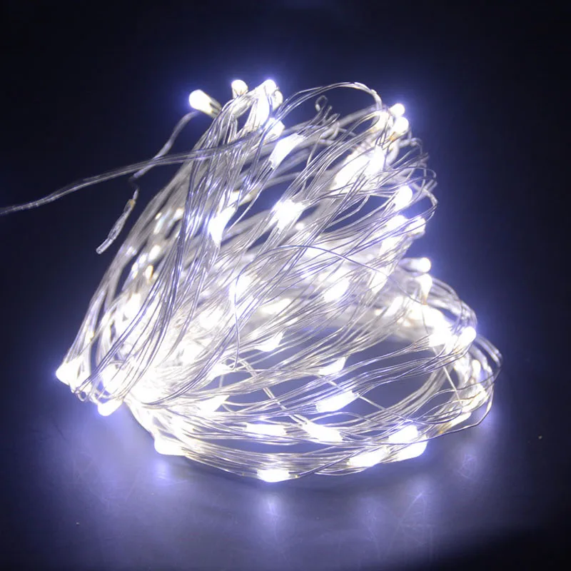 Холодный белый 2 м, 3 м, 5 м, 10 м, питание от USB/питание от аккумулятора, серебряная светодиодная гирлянда, сказочные огни, Рождественская гирлянда, вечерние, свадебные, декоративный светильник - Испускаемый цвет: Холодный белый