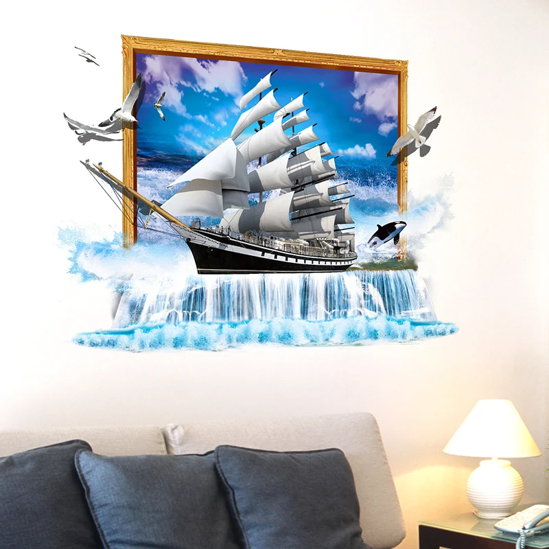 [SHIJUEHEZI] 3D Лодка на стену наклейки виниловые DIY парусный корабль настенный постер