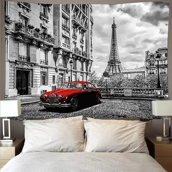 

Paris tower street view tapestry oil painting art tapestry psychedelic wall hanging beach towel polyester thin blanket yoga
