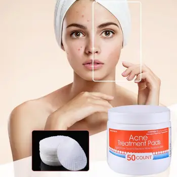 

50 PCS Acne Treatment Pads Cotton Patch Treatment of Acne Skin Face and Neck Available Tablets Sanitary Facial Cleaning Wipes