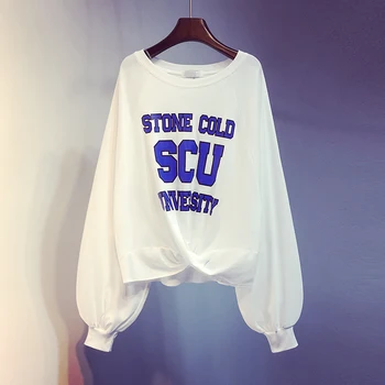 

[EWQ] 2020 Spring Summer New Arrivals O-neck Batwing Full Sleeve Letter Pattern Women Fashion Casual Folds Sweatshirt AY16200