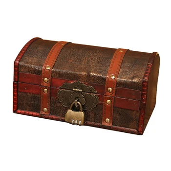 

Vintage Style Wooden Treasure Chest Trinket Keepsake Password Lock Storage Case