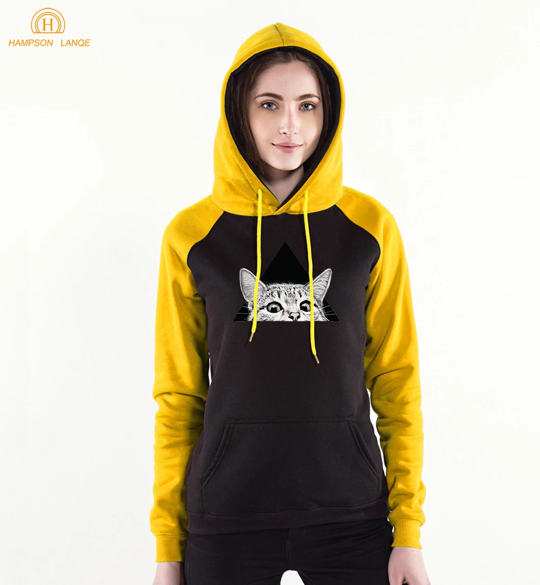 Kawaii Cat забавная Женская толстовка Новые повседневные толстовки Весна Зима Kpop реглан толстовки брендовая розовая Милая одежда пуловеры - Цвет: Цвет: желтый