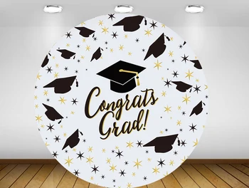

Round Circle Background Kids Congratulation Backdrop Graduation Congrats Grad Hat Party Table Cover Decoration