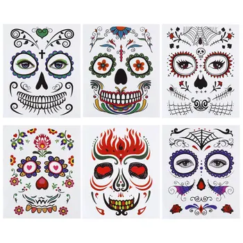 

6pcs Halloween Facial Stickers Durable Useful Practical Waterproof Temporary Fake Tattoos Face Decal Body Adornment for Women Me