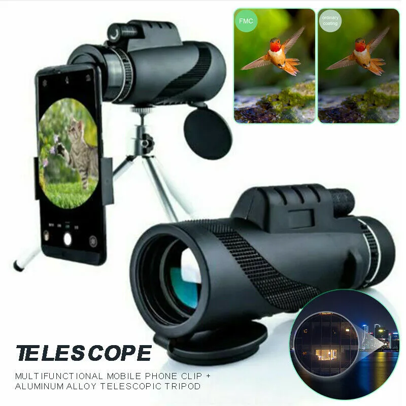 80x100 hd telescópio monocular câmera do telefone zoom starscope tripé clipe de telefone para