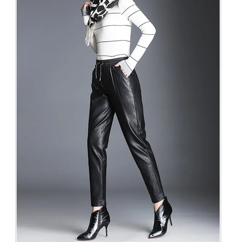 JUJULAND черные брюки-карандаш с высокой талией женские длинные брюки из искусственной кожи PU повседневные сексуальные эксклюзивные модные дизайнерские 1083