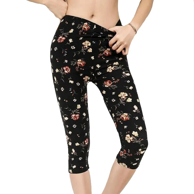 VIIANLES Short Pants Casual Capris Women Summer Leggings Floral Printed  Black Street Wear High Waist Sexy Legging - AliExpress