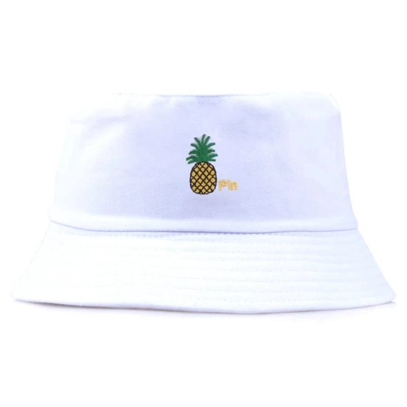 White Pineapple SMILE Bucket Hat Double Sided Bucket Hat Smiling face Unisex Fashion Bob Cap Hip Hop Gorro Men Summer Cap - Цвет: White Pineapple