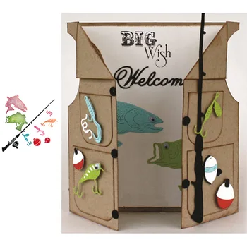 

Fishing Fish Tools Pattern Metal Cutting Dies Stencil Scrapbooking Embossing For Paper Card Decorative DIY Crafts Tools Model