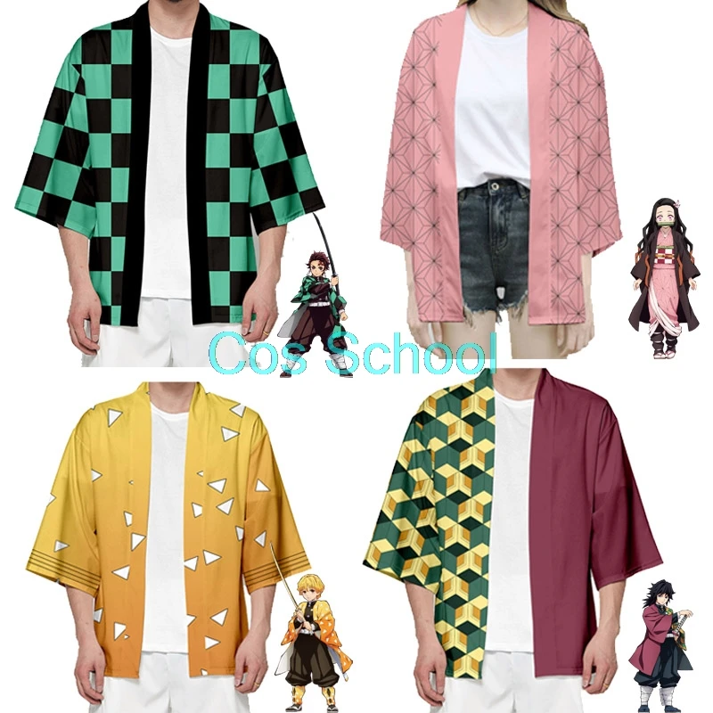 Cos School Demon Slayer Kimetsu no Yaiba Kamado Tanjirou Nezuko Kimono Style Jacket Tomioka Giyuu Agatsuma Zenitsu Kimono Coats