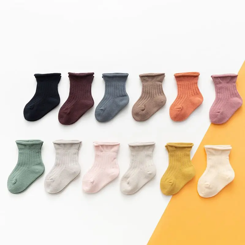 Calcetines cálidos de otoño-invierno para bebés, de 0 a 24M, 12 colores, calcetines de algodón peinado para niños y niñas, calcetines para infantes suaves y cálidos