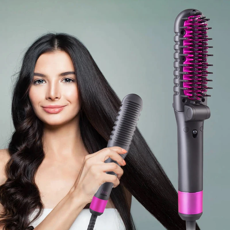 

Electric Hair Straightener Comb 160℃-220℃ Fast Heating Ceramic Straightening Brush Foldable Handle Heating Combs Smooth Frizz