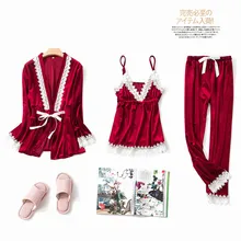 Модный сексуальный женский халат и платье, комплект с длинными рукавами и золотым бархатом, пижама с v-образным вырезом, женское белье, повседневный домашний комплект для сна, домашняя одежда