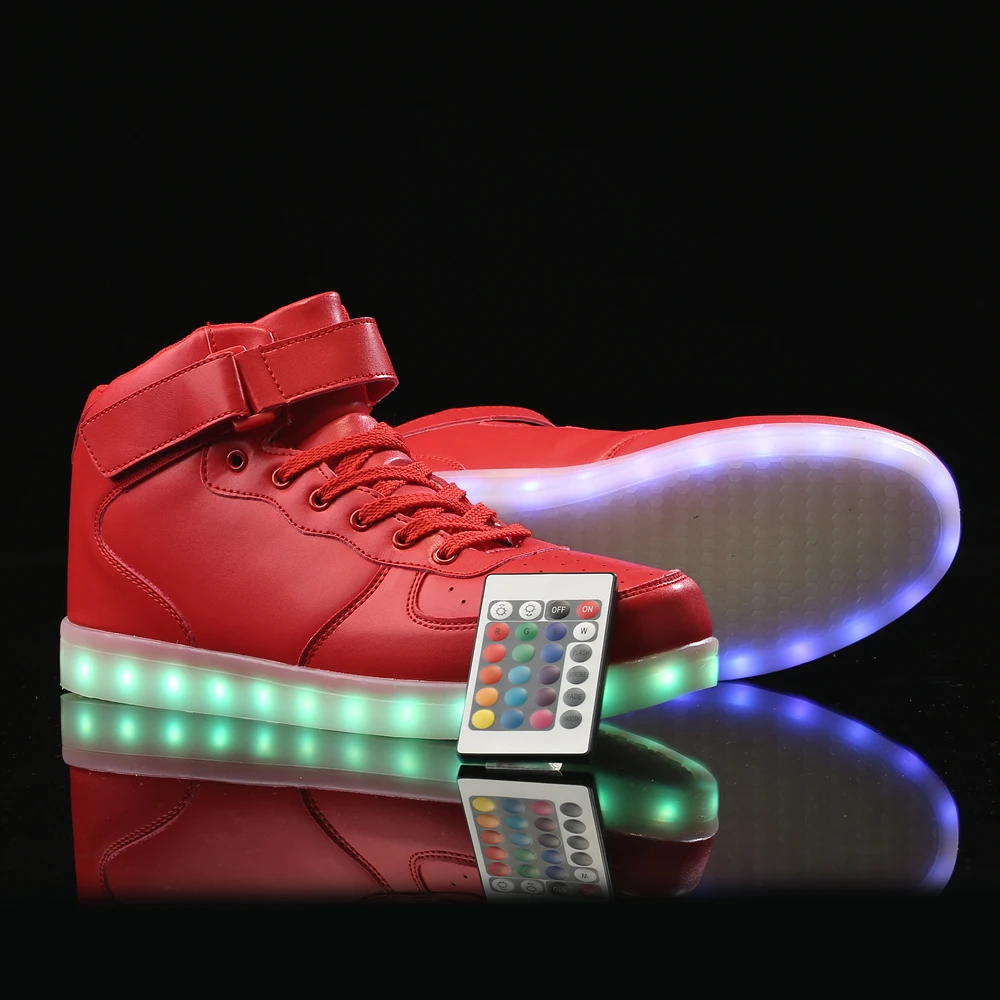 Мужская обувь с подсветкой, красный цвет, высокий верх, с дистанционным управлением, красный цвет, светильник, зарядка через usb, повседневная обувь для мужчин, светящаяся в темноте обувь