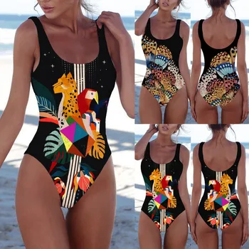 

Summer Women's Sexy Jumpsuit Digital Printing Bikini Padded Swimwear High Quality Swimsuit Brazillian Lady Beachwear Biquini