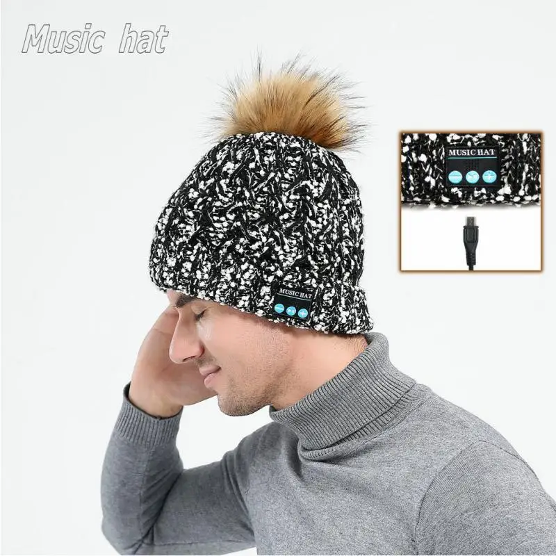 Вязаная Шапка-бини Беспроводная стерео Bluetooth Музыка уличные шляпы наушники Спикер зима взрослые Шапка-бини теплая плюшевая