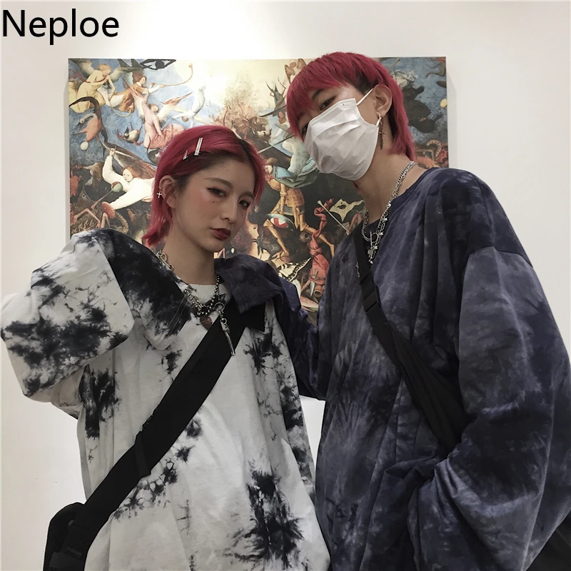 Neploe/корейский стиль Харадзюку с круглым вырезом принтом уличная свободная диким