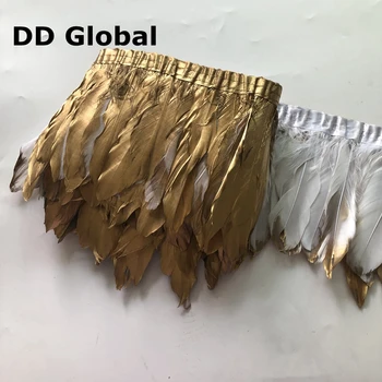 

Gold color Paint spray goose duck feather trims 15-20cm 6-8inches DIY geese feathers fringes strips for carnival decorations boa