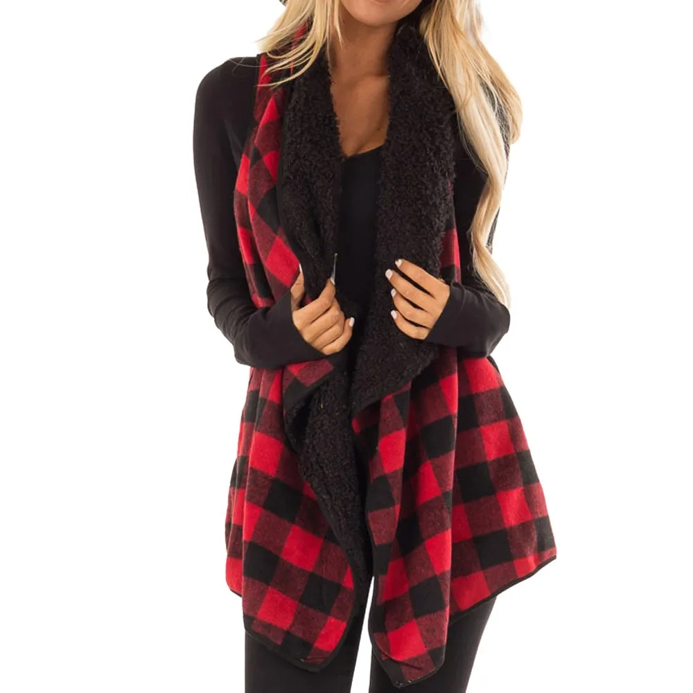 2019 Sleeveless Vest Women Autumn and Winter Jacke Thick Slim Warm Faux Fur Lattice Zip Up Irregular Waistcoat Vest Coat Jacket