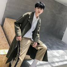 Осенние модели, длинные однотонные дикие мужские ветровки, свободные, корейская мода, ветровка, Международный стиль, длинное пальто