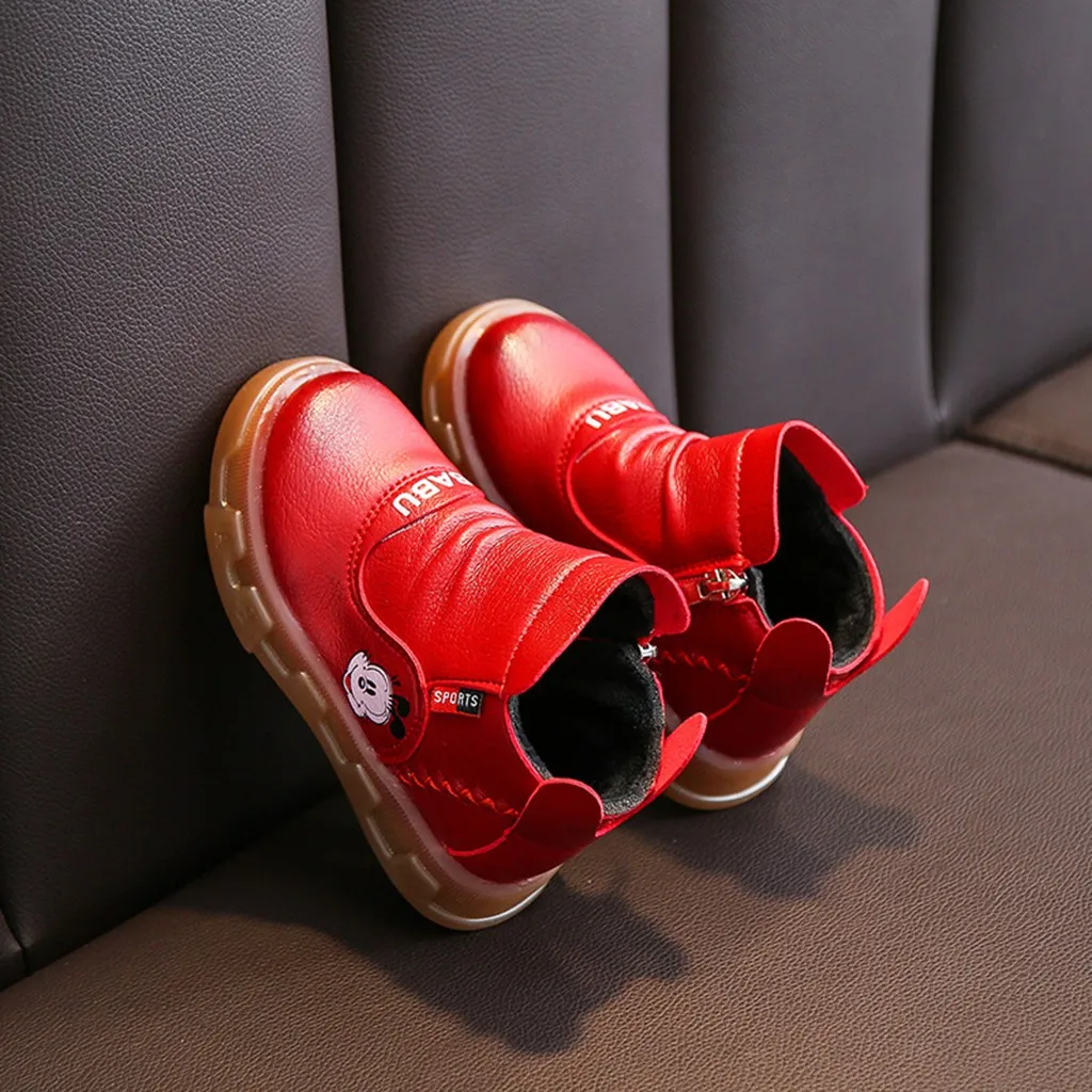 Детские кожаные ботинки; обувь для маленьких мальчиков; Зимние теплые Детские Водонепроницаемые ботинки на молнии с героями мультфильмов; Bota Nina