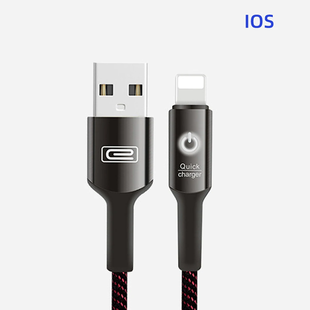 FDBRO 2.4A Smart power Off usb type C светодиодный кабель быстрое зарядное устройство type-c кабель для samsung S10 S9 Note 9 Oneplus 6t USB-C кабель usbc - Цвет: For Apple Black