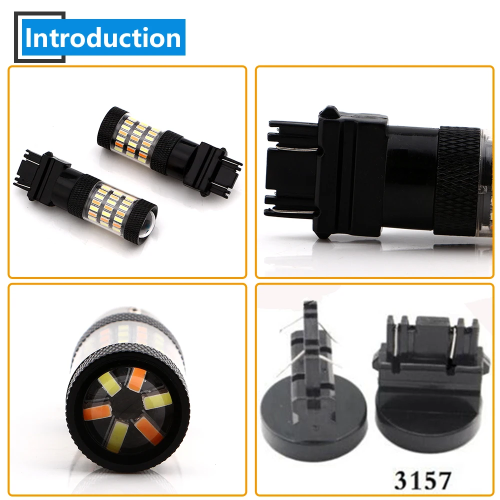 4 шт. 12 В 4014 60 SMD двойной цвет белый/янтарный 3157 P27/7 Вт T25 светодиодный объектив лампы автомобильная сигнальная лампа стоп-сигнал