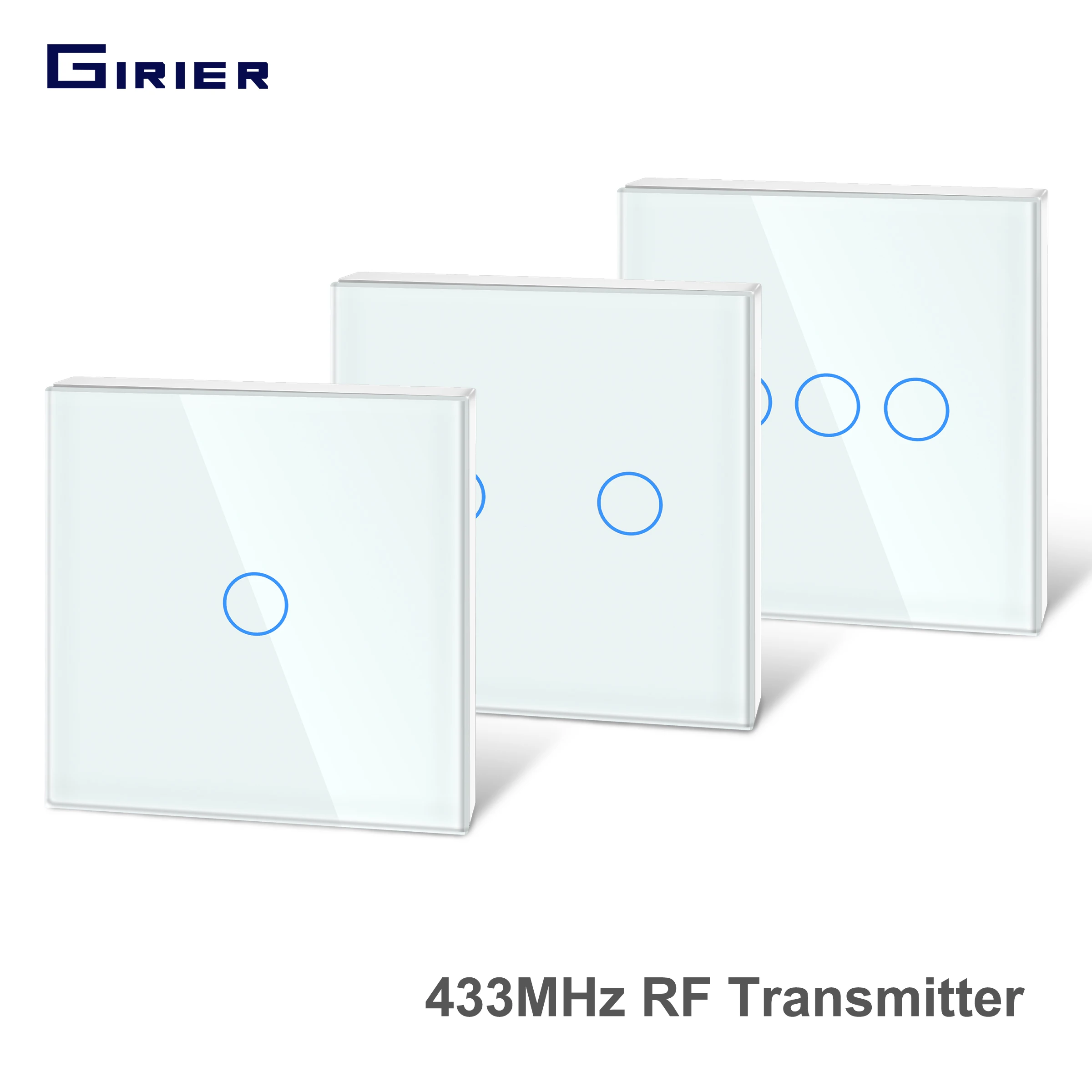 Girier 433Mhz RF Touch Remote Controller Tempered Glass Panel Wireless Wall RF Transmitter 1/2/3 Gang Works with 433Mhz Receiver afbeelding