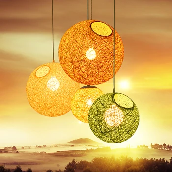 

Individual creative woven Pendant lights restaurant lamps spherical balcony lights art rattan woven birds nest Pendant lights