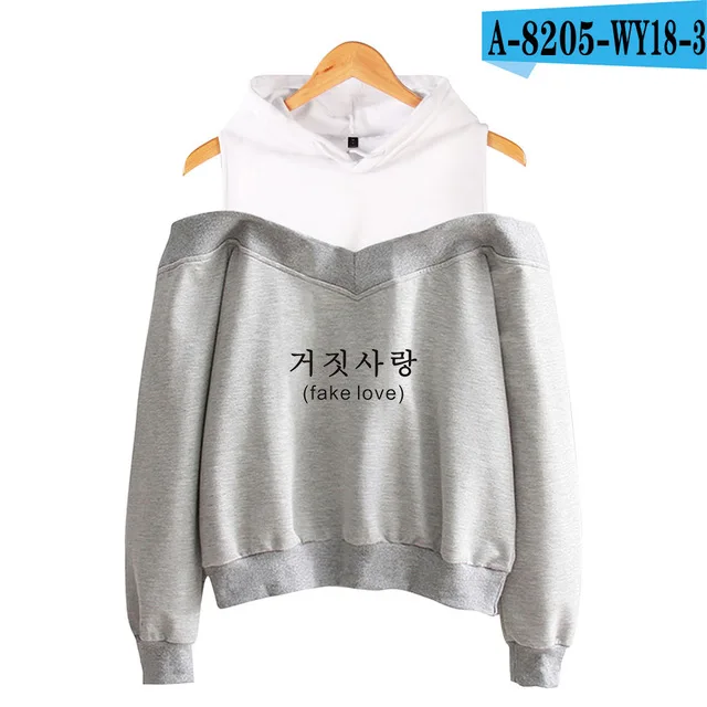 New Arrival Bangtan Boys Hoodies Fashion Casual Pertty Women's Off-shoulder Sweatshirt Bangtan Boys Pullover Hoodie - Цвет: gray