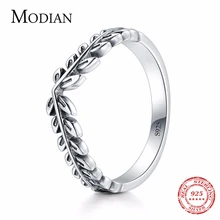 Modian, натуральная 925 пробы, серебряное, классическое, штабелируемое, винтажное, счастливое дерево, лист, кольцо на палец для женщин, ювелирное изделие на годовщину, подарок
