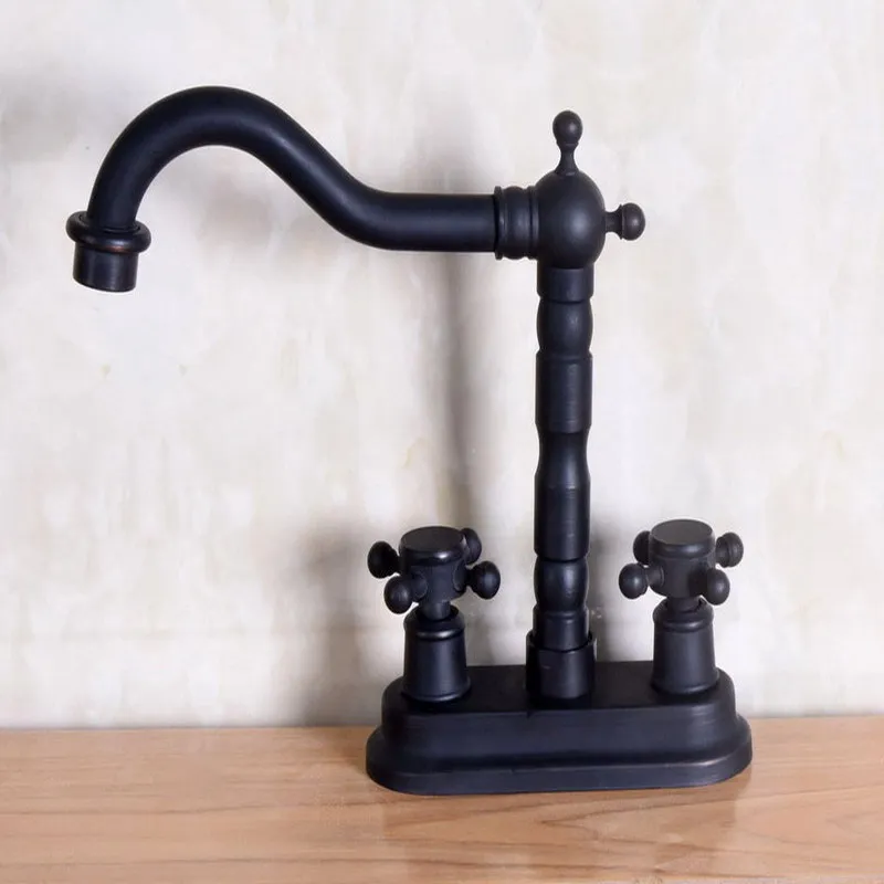 Black Oil Rubbed Bronze 4&quot Centerset Bathroom Two Holes Basin Faucet Sink Mixer Tap Swivel Spout Double Cross Handles mnf148 |