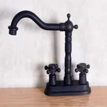 

Black Oil Rubbed Bronze 4" Centerset Bathroom Two Holes Basin Faucet Sink Mixer Tap Swivel Spout Double Cross Handles mnf148