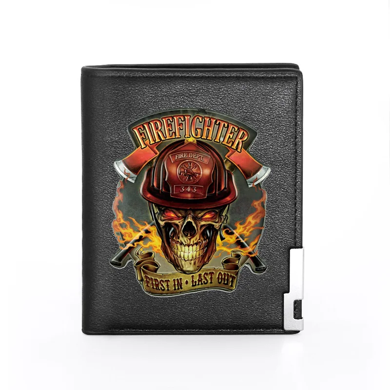 Men Women Leather Wallet Firefighter Control Cover Billfold Slim Credit Card/ID Holders Inserts Money Bag Male Short Purses 