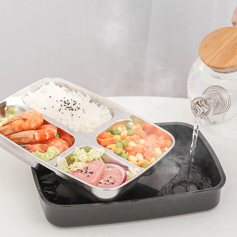 1000 мл Коробка для микроволновой печи Bento из качественной нержавеющей стали Ланчбокс контейнеры отсеки портативная еда с органайзером для посуды