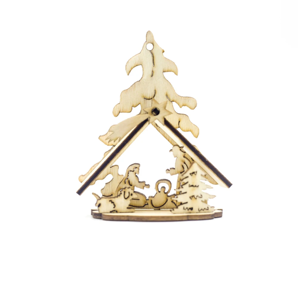 

4pcs Stitching Wood Christmas Tree Hanging Decorations Table Ornament Wooden Cute Desktop Pendant for Chrismas Party Decoration