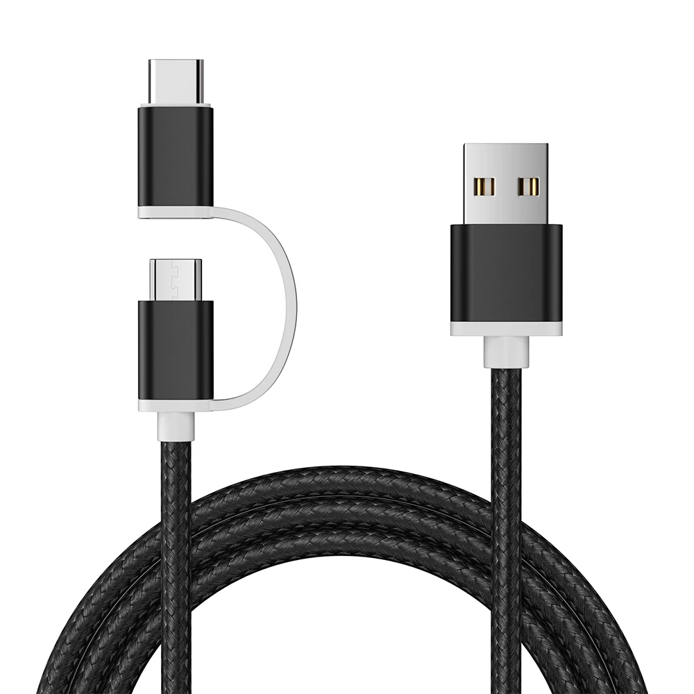 Swalle 2 в 1 вязаный USB-кабель Micro Type-C коннектор быстрое зарядное устройство 2A кабель