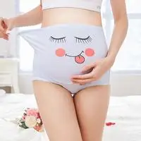 Blue High Waist Belly Support Pregnant Women Underwear Cartoon Face Pattern Panties Breathable Cotton Adjustable Maternity Underwear - Цвет: Blue