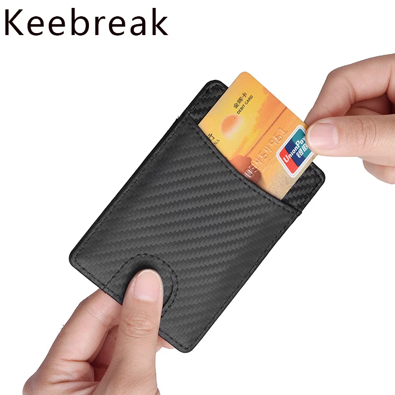 KEEBREAK RFID антимагнитных углерода волокно держатель для карт кожаный бумажник карты карман тонкий минималистский id кредитной визитница