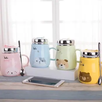 

Creative mug large capacity mug with lid spoon coffee cup trend couple drinking student ceramic cup stainless steel cup coffee