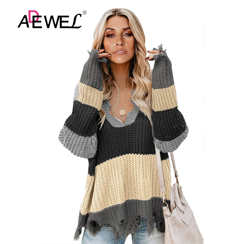 ADEWEL абрикосовый Серый цветной искусственно Состаренный свитер Pull Femme Nouveaute Camisolas De Inverno Mulher свитер для женщин XL