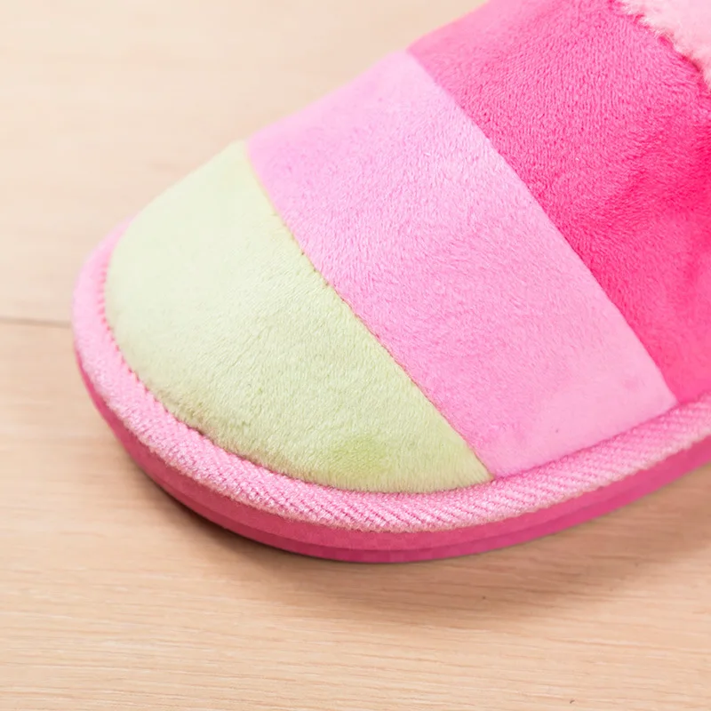 Winter Color Striped Wool Slippers Couple Home Thick Warm Men and Women Cotton Slippers House Slippers Cute Plush Women Shoes